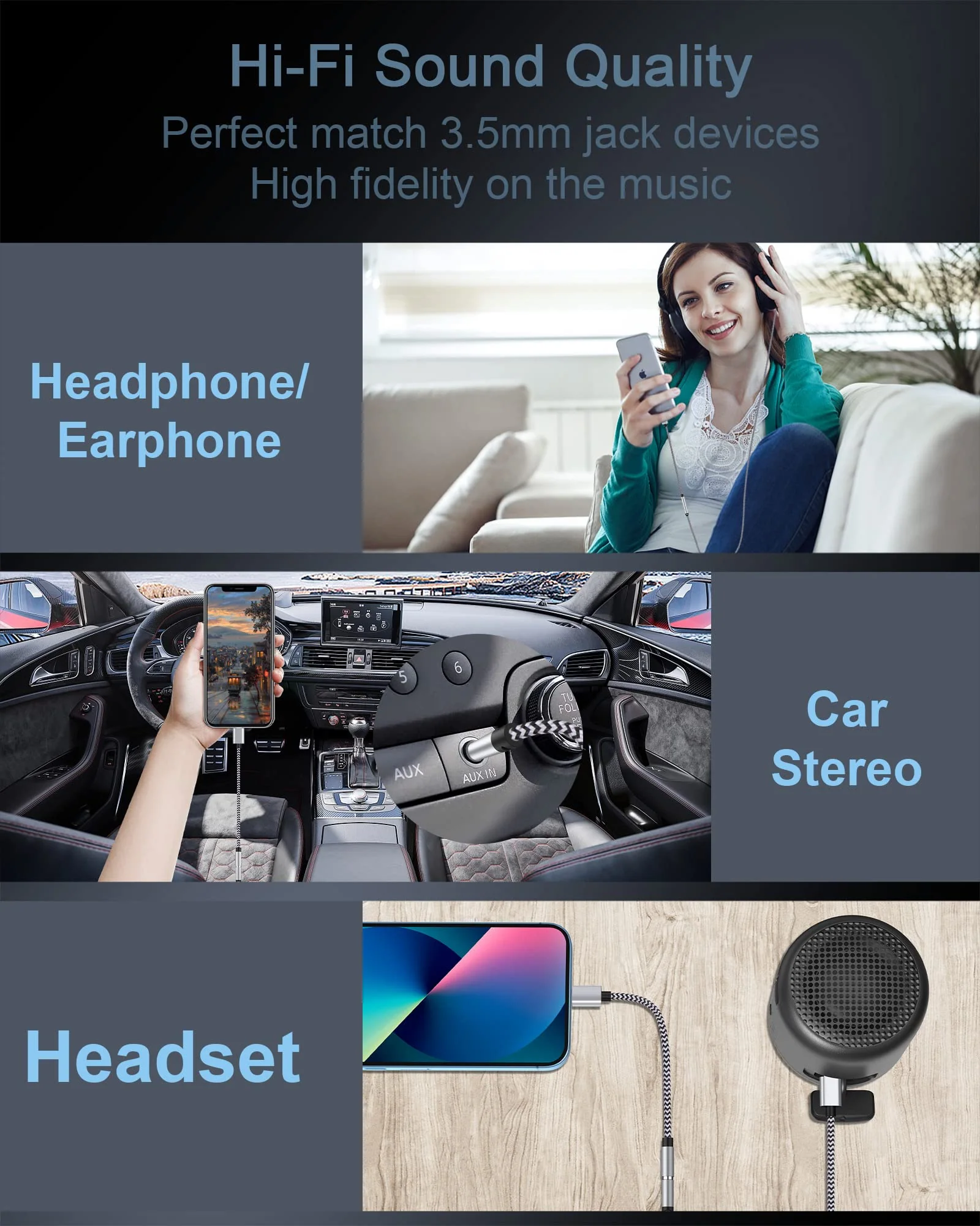 2Pack iPhone Headphone Adapter, [Apple MFi Certified] Lightning to 3.5mm Headphone/Earphone Audio Aux Jack Adapter iPhone Aux Adapter Dongle for iPhone 14 13 12 11 Pro Max Plus Mini XR XS 8 iPad iPod 2*White, Black - Image 6