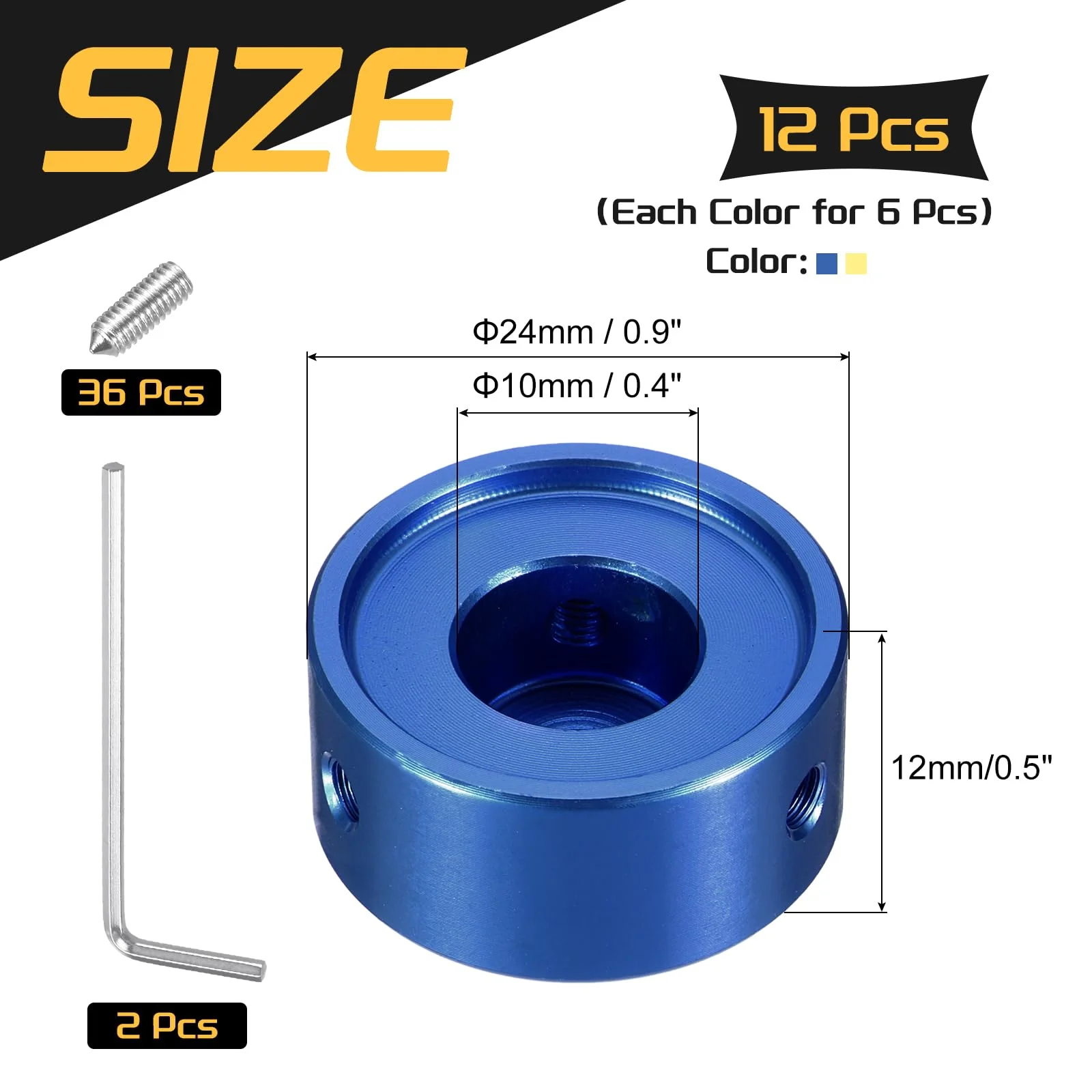 MECCANIXITY 12 Pcs Footswitch Toppers Guitar Pedal Button Caps Metal Footswitch Top Cover 3/8" for Guitar Effects Pedal Buttons, Gold, Blue - Image 2