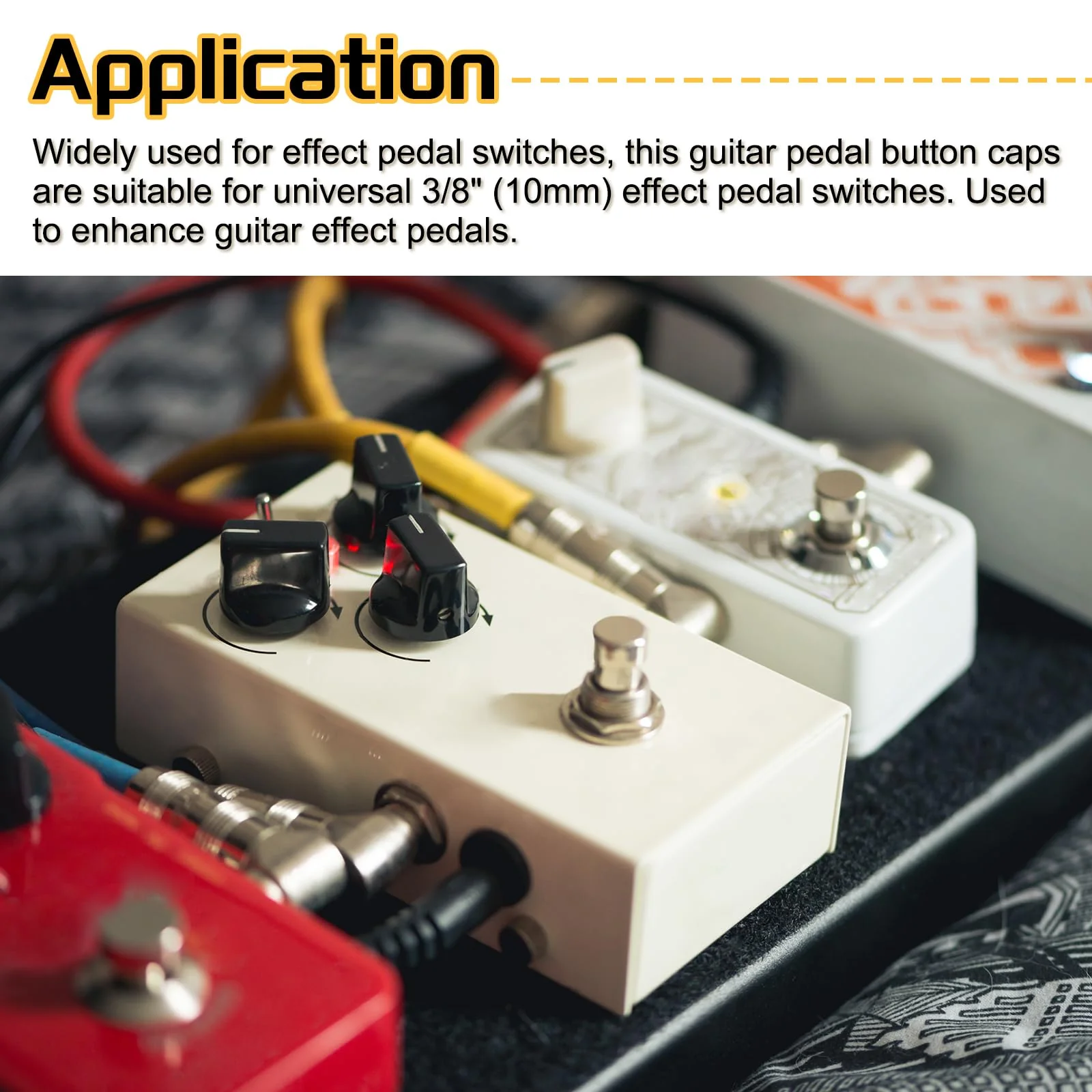 MECCANIXITY 12 Pcs Footswitch Toppers Guitar Pedal Button Caps Metal Footswitch Top Cover 3/8" for Guitar Effects Pedal Buttons, Gold, Blue - Image 4