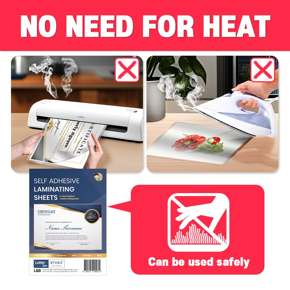 No Heat Laminating Sheets Self Sealing 8.7 x 12.2 Inch, 20 Pack, 4mil Thickness, Transparent, No Machine Self Adhesive Laminating Sheets, Protect documents and Photos [Letter Size] by HA SHI Letter Sizes 20 Sheets (Letter Size, 9x12 Inch) Transparent - Image 4